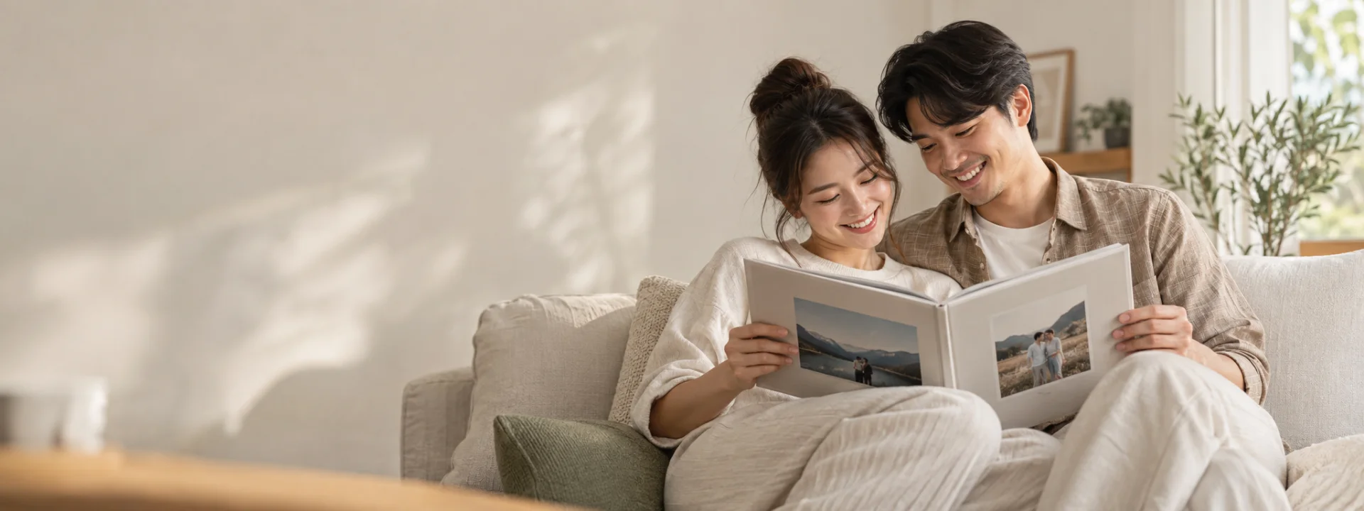 คู่รักเปิดดู Photobook ที่สร้างจากภาพความทรงจำ